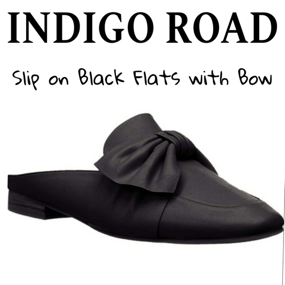 indigo road Shoes Nib Indigo Road Black Bow Mule Slides Flats